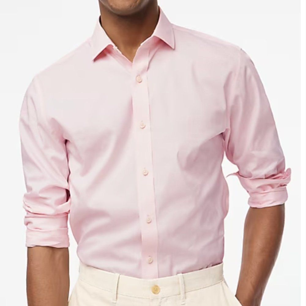 J. Crew Factory BW401 Slim Performance Dress Shirt For Men in Pink NWT size S